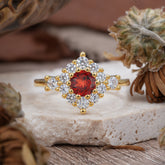 Round Cut Garnet Engagement Ring Cluster 6-Prong Setting